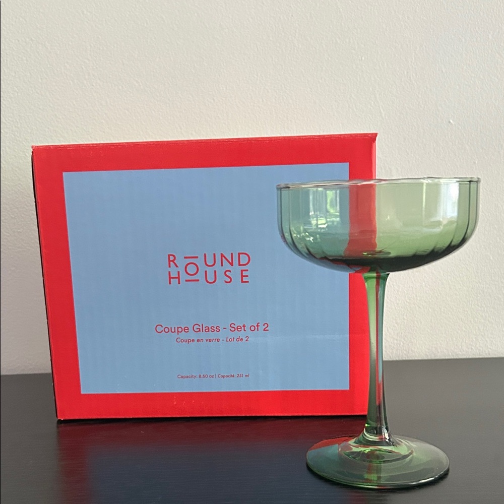 Round House Green Coupe Glasses (Set of 2)